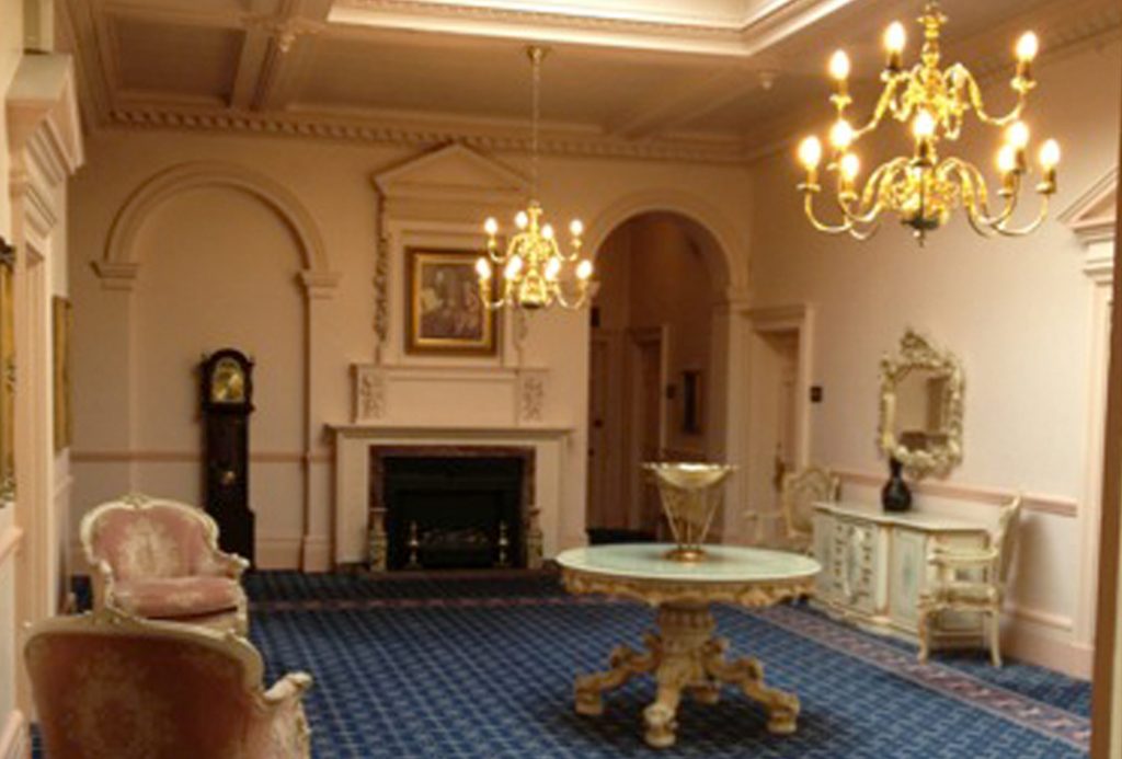 Before After interior Down Hall Gallery Lounge